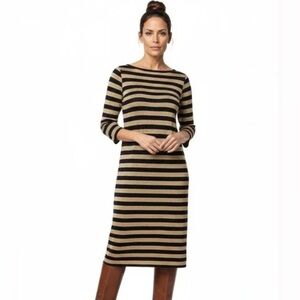 Lauren Ralph Lauren Gold & Navy Jayde Striped Knit Dress Sz Med